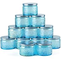 Art Secret 4oz Sun Moon Stars Embossed Glass Candle Container with Lid and Labels (Pack of 12, Sapphire Blue)