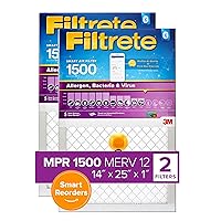 Filtrete 14x25x1, Smart Replenishable AC Furnace Air Filter, MPR 1500, Allergen, Bacteria & Virus, 2-Pack (exact dimensions 13.84 x 24.84 x 1.1)