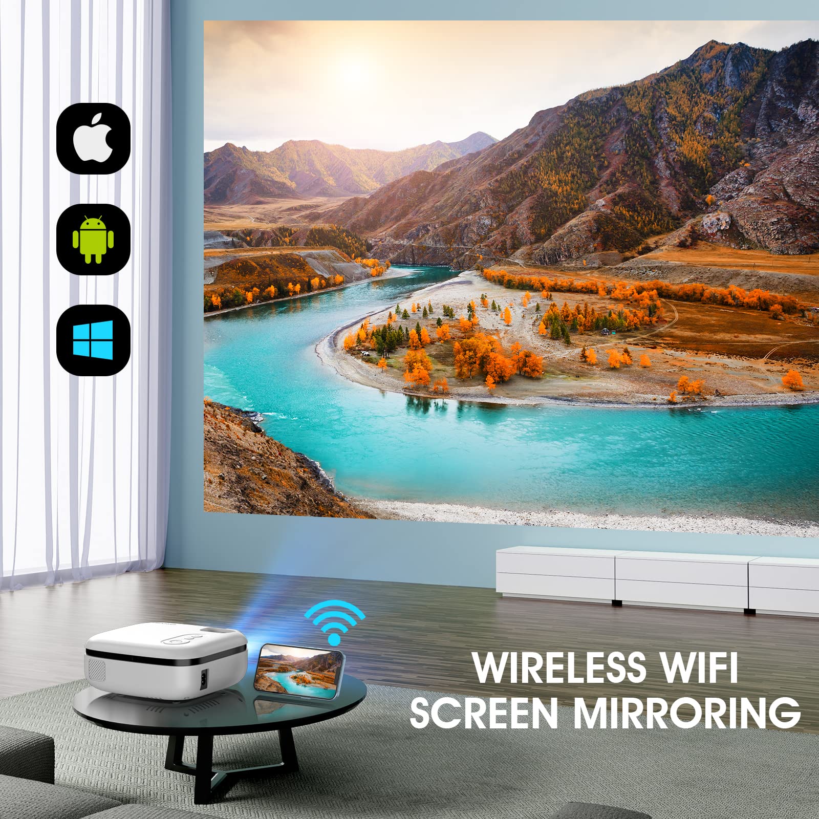 DBPOWER WiFi Mini Projector, 8500L WiFi Projector 1080P Full HD Supported & 240