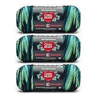 Red Heart All in One Granny Square Black- Cyber Leaf Yarn - 3 Pack of 250g/8.8oz - 100% Acrylic - #4 Worsted (Medium) - 381m/417Yards - for Knitting, Crochet and Amigurumi