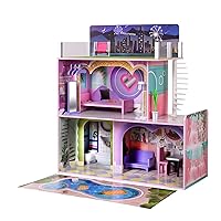 Olivia's Little World Dreamland Sunset 2-Story Wooden Dollhouse with Modern Rooftop Deck and 14-pc. Accessory Set for 12