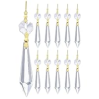 Royal Designs Teardrop Clear Pendants Balls Chandelier Pendlouge Almond Cut with Polished Brass Connectors, 2 inch, Crystal Beads, Set of 10, Clear K9 Crystal with Brass Joint (CPC-1005-PB-1-10)