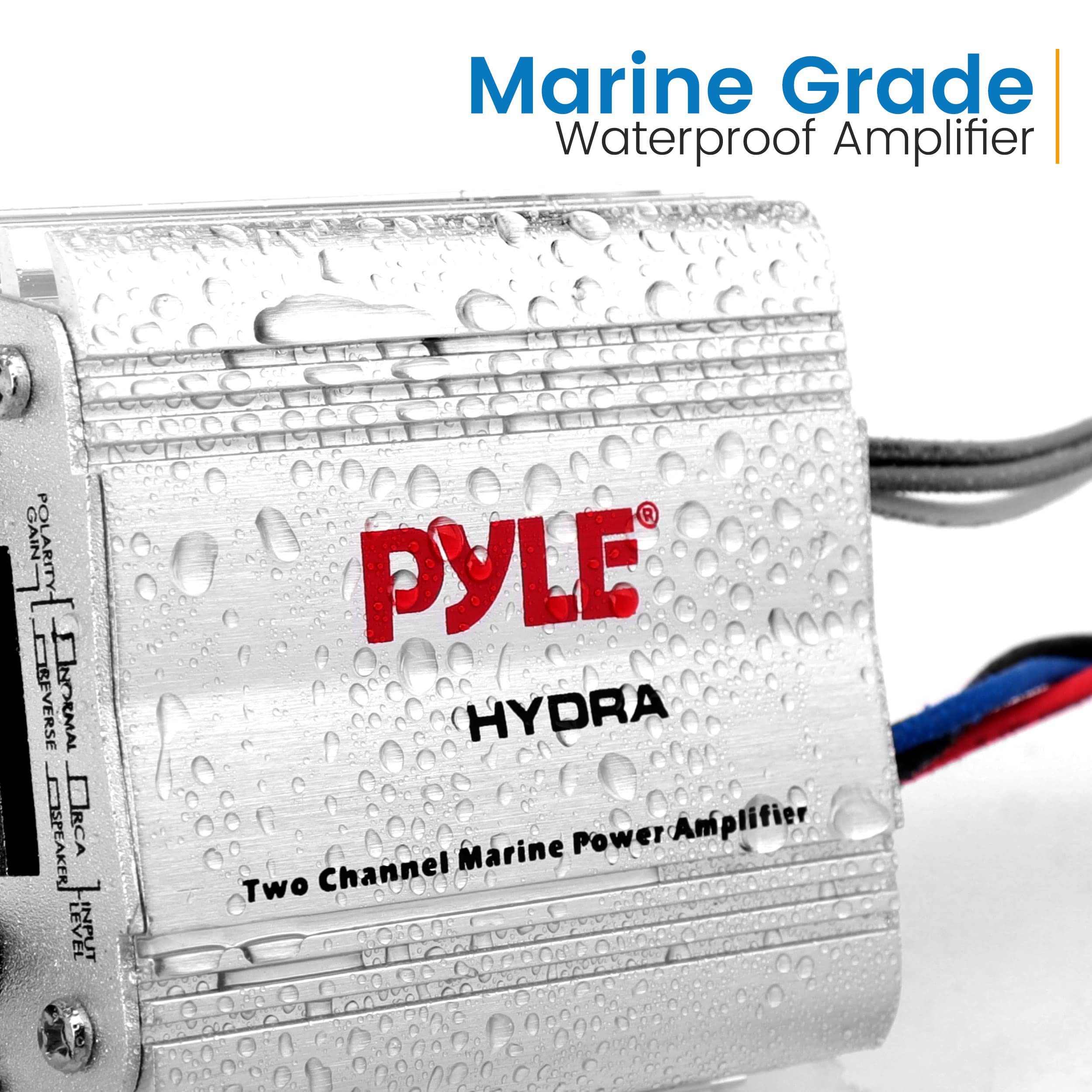 Pyle Hydra Marine Amplifier - Upgraded Elite Series 400 Watt 2 Channel Micro Amplifier - Waterproof, GAIN Level Controls, RCA Stereo Input, 3.5mm Jack & Volume Control (PLMRMP1A)