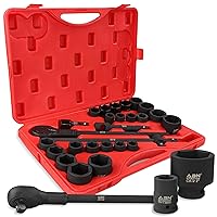 ABN Master Impact Socket Set - 27 Piece 3/4in Drive Jumbo Standard SAE 7/8 to 2 Inch and Metric 22 to 50mm Sockets with Extensions