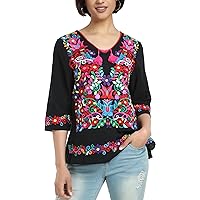 YZXDORWJ Women's Summer Embroidered Mexican Shirts Short Sleeve Casual Tops Blouse