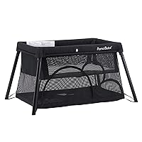 Pamo Babe Travel Crib, Portable Crib for Baby Lightweight Baby Travel Playpen, Foldable Travel Playard with Comfortable Mattress for Babies (Black)