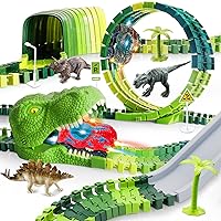 Dinosaur Race Track Toys for Kids Toddlers,206PCS Create A Dinosaur World Road Race, Birthday Gift Dinosaur Toys for 3 4 5 6 7 8Years Old Boys and Girls,Flexible Train Tracks with 2 Race Cars