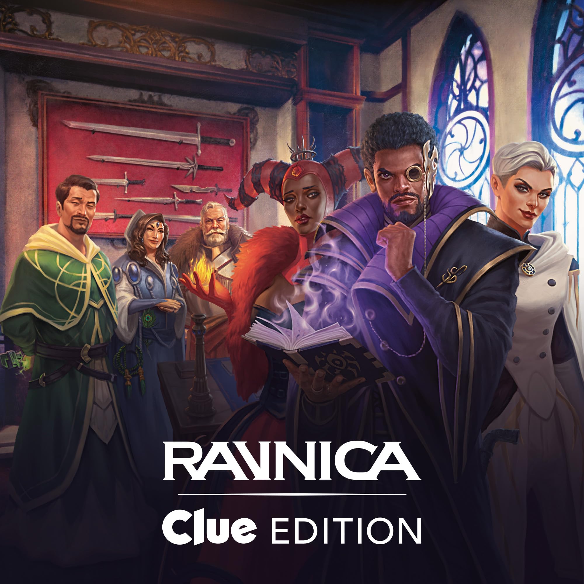 Magic: The Gathering Ravnica: Clue Edition - 3-4 Player Murder Mystery Card Game (Includes 8 Ready-to-Play Boosters, 21 Evidence Cards, 1 Foil Shock Land, and Detective Game Accessories)