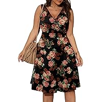 POSESHE Womens Plus Size Dresses Sleeveless Wrap V-Neck Sundress Casual Summer Wedding Guest Cocktail Dress with Pockets