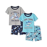 The Children's Place baby boys Jaw and Fin Short Sleeve Top and Shorts Snug Fit 100% Cotton Pajama Set 2 pack