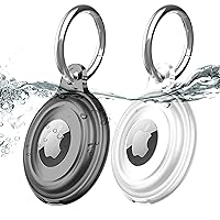2 Pack IPX8 Waterproof AirTag Keychain Holder Case, Lightweight , Anti-Scratch, Easy Installation,Soft Full-Body Shockproof Air Tag Holder for Luggage,Keys, Dog Collar (Black+Clear)