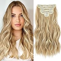 Clip in Hair Extensions, 6 PCS Natural & Soft Hair & Blends Well Hair Extensions, Honey golden brown&Blonde Long Wavy Hairpieces(20inch, 6pcs,Honey golden brown&Blonde)