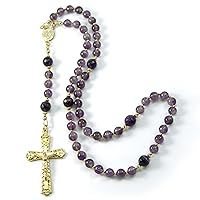 Catholic Amethyst Gemstone Rosary with Gold Filled Beads and Rosary Center Blessed with Anointing Oil (Not a Necklace)