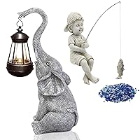Goodeco Elephant Statue & Fisherboy Statue for Garden Decor with Gift Appeal - Garden Decor Made Easy, Good Luck Gifts for Women