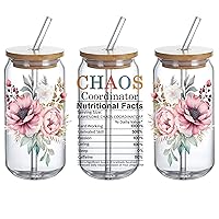 UV DTF Glass Cup Wrap Transfer - Chaos Coordinator Gifts, Chaos Coordinator Nutrition Facts UVDTF, Boss Lady Gifts for Women - Thank You Gifts for Women, Boss, Coworker, Manager, Office, Teacher -3PCS