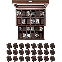 TAWBURY Bayswater 24 Slot Watch Box with Drawer (Brown) with a Set of 24 Small Pillows to Fit 6.5-7