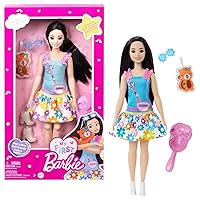 My First Preschool Doll, Renee with 13.5-inch Soft Posable Body & Black Hair, Plush Squirrel & Accessories