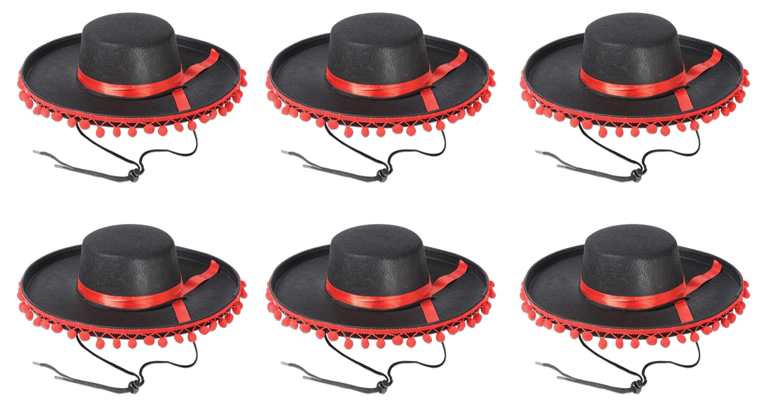 Beistle 60840 Felt Spanish Hat, 6 Hats Per Package, Black/Red