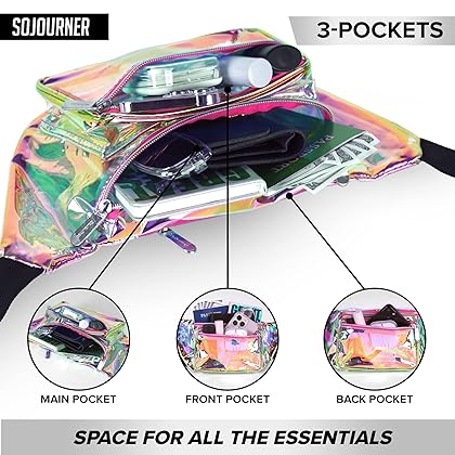 Holographic Clear Fanny Pack Belt Bag | Waterproof fanny pack for Women - Crossbody Bag Bum Bag Waist Bag Waist Pack - For Halloween costumes, for Hiking, Running, Travel and Stadium Approved (Pink)
