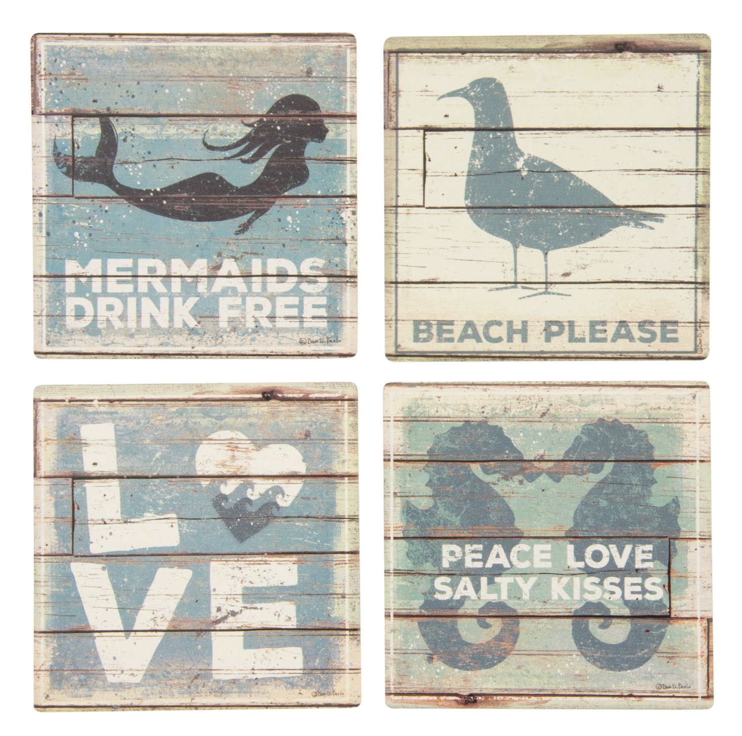Primitives by Kathy 30899 Absorbent Stone Coaster Set, Beach