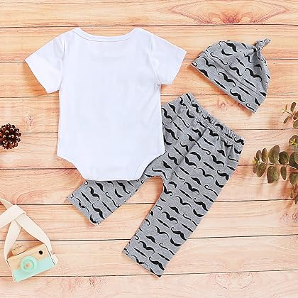 3Pcs Baby Boy Clothes Newborn Infant Bodysuit Summer Cotton Short Sleeve Romper +Pants+Hat Outfits Set
