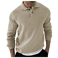 Sweater Men Mens Polo Sweater 1/4 Button Waffle Knit Pullovers Long Sleeve Fashion Casual Pullover Sweaters
