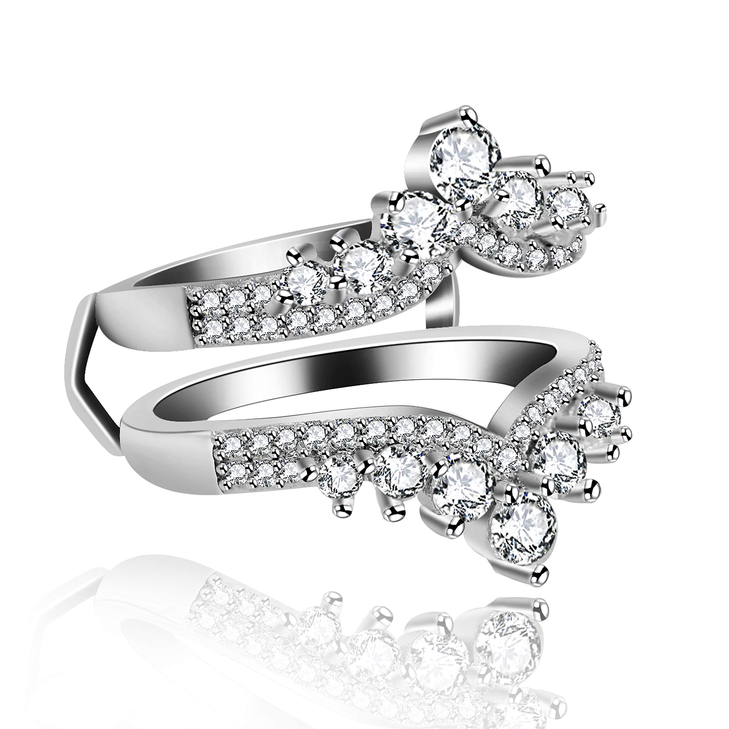 Uloveido Simulated Diamond Princess Crown Ring Wraps and Enhancers Wedding Engagement Rings Guard Enhancer