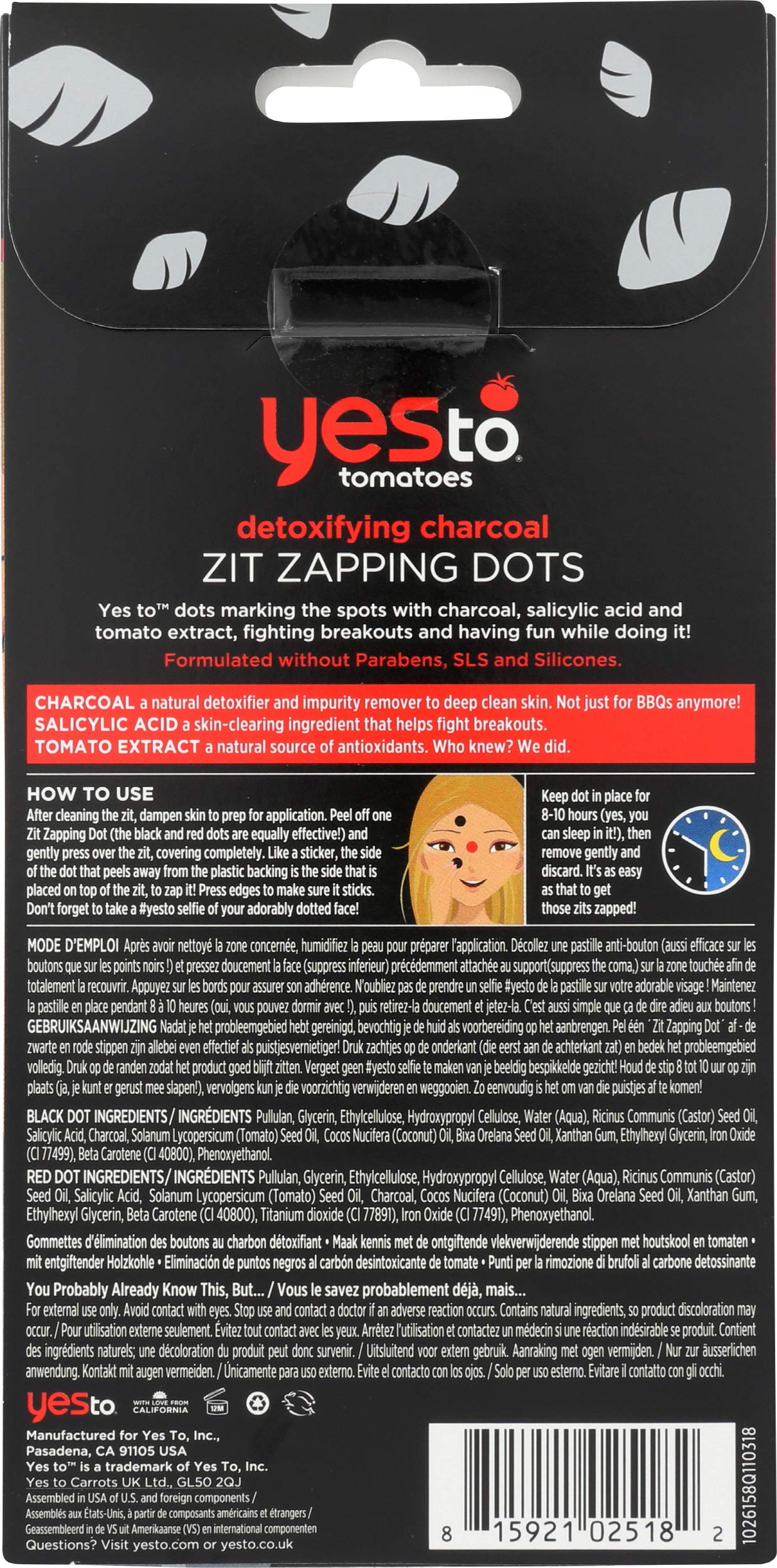 Yes To Detoxifying Charcoal Zit Zapping Dots, 24 Zit Zapping Dots, Paraben Free, Cruelty Free, 1 Count (Pack of 6)