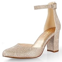 Ankis Closed Toe Heels for Women -Black Nude White Silver Gold Womens Heels Closed Round Toe Chunky Block Pumps Shoes, 3 Inch