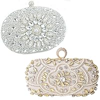 Silver Clutch Purse for Wedding Evening Handbag Rhinestone Clutch Purse and Gold Evening Handbag Beaded Clutch Purse Sparkly Wallet Satchel (pack of 2)