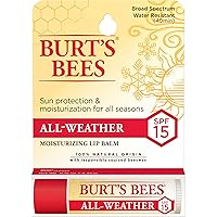 Burt's Bees All Weather SPF 15 Lip Balm, Water-Resistant Lip Moisturizer, Tint-Free, Natural Conditioning Lip Treatment, 1 Tube, 0.15 oz.
