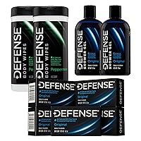 Defense Soap 2 Pack Peppermint Body Wipes 40 Count, 2 Pack Body Wash 12 oz, 5 Pack Defense Bar Soap with natural Tea Tree and Peppermint Oil.