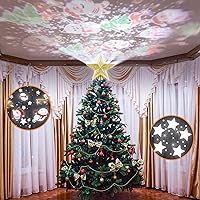 Golden Star Tree Topper with Rotating Light Projector for Christmas - Tree Decorations and Toppers