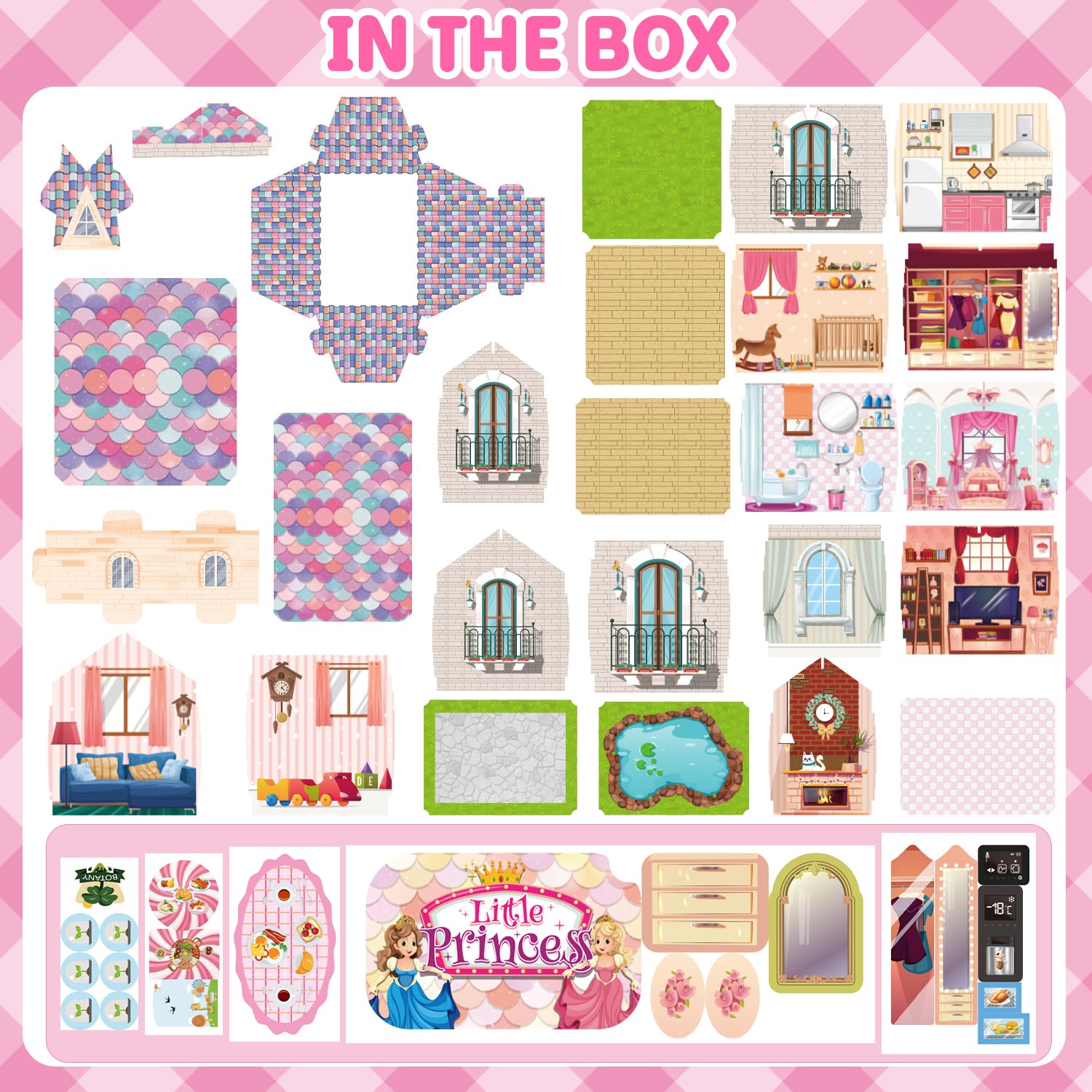 (13 Rooms) 292 PCS Dollhouse Building Playset, Pink Princess Castle Playhouse with Dolls, Furniture, Accessories, Pretend Play Dreamhouse Toys for 3 4 5 6 7 8 9 10 Years Old Girls Kids Toddlers Gifts