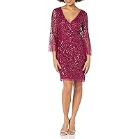 Adrianna Papell Women's Beaded Sequin Bell Sleeve DRS