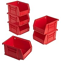 Akro-Mils 30210 AkroBins Plastic Hanging Stackable Storage Organizer Bin, (5-Inch x 4-Inch x 3-Inch), Red, 6-Pack