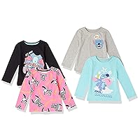 Amazon Essentials Disney | Marvel | Star Wars Toddler Girls' Long-Sleeve T-Shirts (Previously Spotted Zebra), Pack of 4, Silly Stitch, 4T