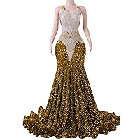 Sequin Prom Dress Beaded Applique Sleeveless Pageant Gala Celebrity Mermaid Evening Party Gown