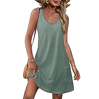 OFEEFAN Womens Summer Dresses 2024 Loose V Neck Sleeveless Sundresses Swimsuit Coverup with Pockets Floral/Plain/Eyelet