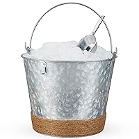 Twine Farmhouse Ice Bucket with Scoop - Beverage Tub Wrapped with Rope for Parties - Galvanized Metal Bucket Cooler & Drink Tub Holds 1 Gallon