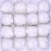 Coopay 16 Pieces Faux Fur Pom Pom Ball DIY Fur Pom Poms for Hats Shoes Scarves Bag Pompoms Keychain Charms Knitting Hat Accessories (White)