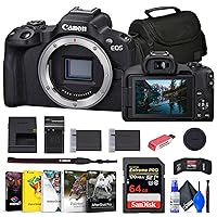 Canon EOS R50 Mirrorless Camera (Black) (5811C002) + 64GB Memory Card + Corel Photo Software + Bag + Charger + LPE17 Battery + Card Reader + Flex Tripod + Memory Wallet + Cleaning Kit (Renewed)