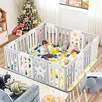 Baby Playpen, Safety Baby Gate Playpen for Babies and Toddlers Sturdy and Immovable Baby Fence Play Area Activity Center Portable Design for Indoor Outdoor (Grey+White+Star 16 Panel)