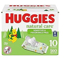Huggies Natural Care Sensitive Baby Wipes, Unscented, Hypoallergenic, 99% Purified Water, 56 Count Wipes (Pack of 10)