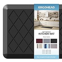 Ultimate Non-Slip Kitchen Mat - 7/8 Inch Thick Anti Fatigue Mat, Extra Long Floor Comfort Mat, Durable Stain Resistant Standing Desk Mat for Home & Office (Diamond Black, 17.3