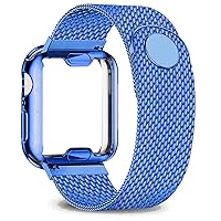 Case+Strap for Watch Band 40mm 44mm 38mm 42mm Plated case+Metal Belt Stainless Steel Bracelet for i-Watch Series 7 6 5 4 3 2 se (Color : Blue, Size : 38-40mm)