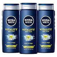 Nivea Men Vitality Body Wash, Lime and Sage Scented Body Wash, 3 Pack of 16.9 Fl Oz Bottle