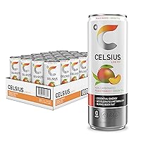 CELSIUS Peach Mango Green Tea, Functional Essential Energy Drink, 12 Fl Oz (Pack of 24)