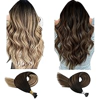 Bundle-YoungSee Itip Human Hair Extensions Brown 22 inch I Tip Hair Extensions Ombre Balayage Brown Itip Hair Extensions 50g Keratin I Tip Hair Extensions Human Hair