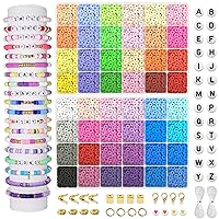 Redtwo 7400pcs Clay Beads Bracelet Making Kit for Biginner, 48 Colors for Friendship Jewelry Making Kit, Flat Polymer Heishi Beads with Charms Gifts for Teen Girls Crafts for Girls Ages 8-12.